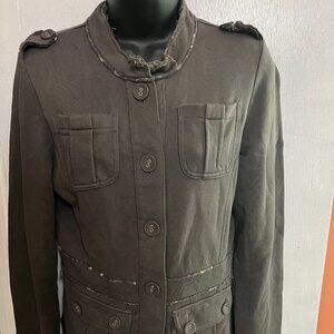 EDC by ESPIRIT Cloth Army Green Jacket Distressed Floral Pockets Buttons Size M